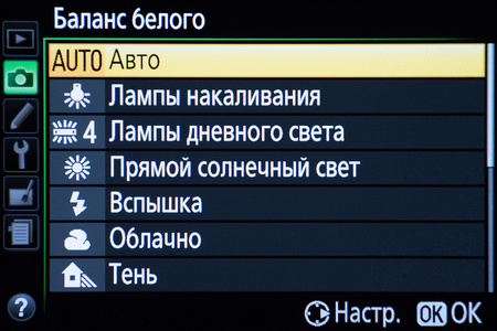 Выбор предустановок баланса белого в меню фотокамеры Nikon D5300