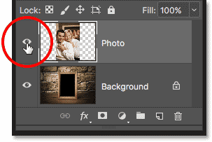 Clicking the visibility icon to show the top layer in the Layers panel