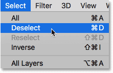 Choosing the Deselect command in Photoshop