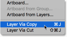 The New Layer via Copy command in Photoshop.