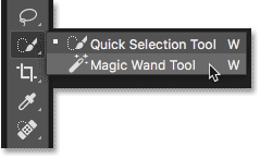 Selecting the Magic Wand Tool from the Toolbar in Photoshop