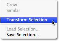 Selecting the Transform Selection command in Photoshop. Image © 2008 Photoshop Essentials.com
