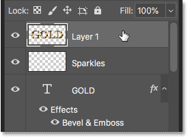 Selecting and deleting the merged text effect layer.