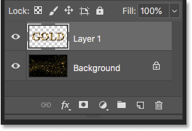 The text effect layer is added above the Background layer in Photoshop