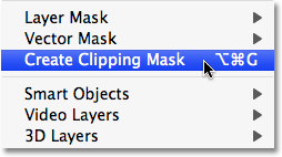 Creating a clipping mask in Photoshop.  Image © 2008 Photoshop Essentials.com.