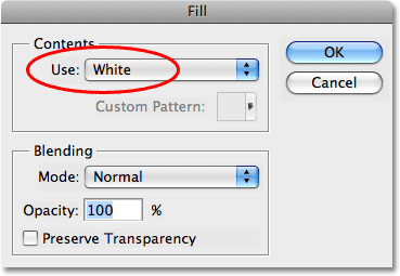 The Fill command dialog box in Photoshop. Image © 2008 Photoshop Essentials.com.