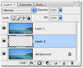 A new blank layer appears in the Layers palette. Image © 2008 Photoshop Essentials.com.