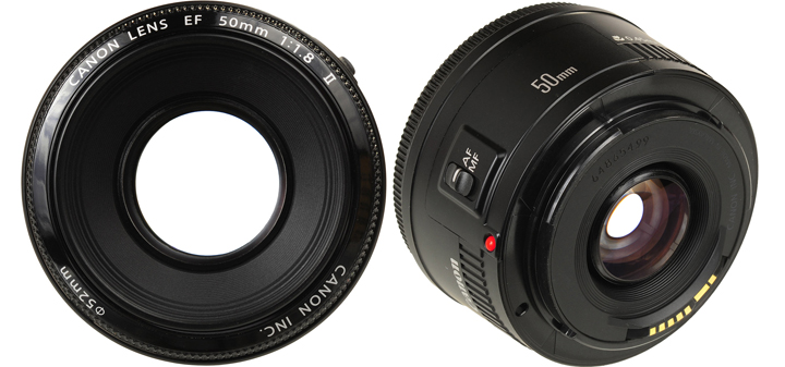 Вид Canon EF 50mm F/1.8 II спереди и сзади